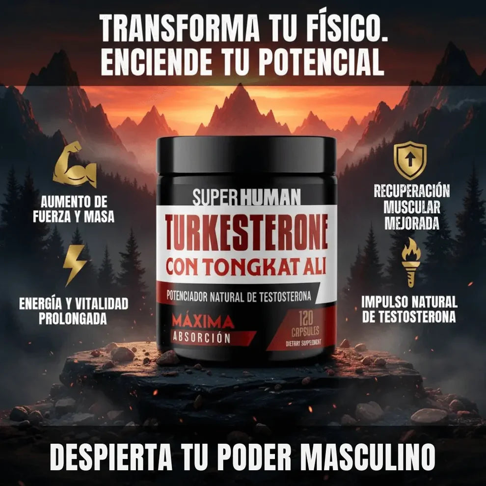 Turkesterone - Cápsulas de Ajuga Turkestanica con Tongkat Ali para Resistencia, Fuerza y Vitalidad Masculina (120 Cápsulas) – SuperHuman™