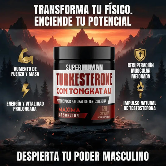 Turkesterone - Cápsulas de Ajuga Turkestanica con Tongkat Ali para Resistencia, Fuerza y Vitalidad Masculina (120 Cápsulas) – SuperHuman™